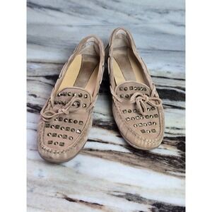 Vaneli Womens 7.5 A Tan Suede Studded Driving Moccasins Loafers Beige Bow Shoes